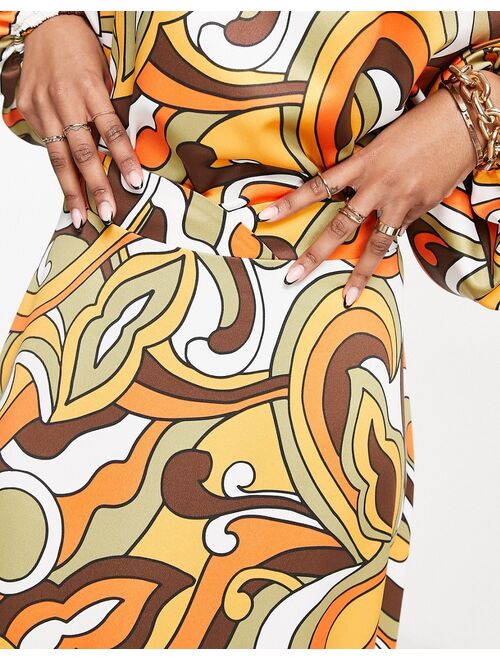 Flounce London satin maxi skirt in tonal swirl print - part of a set