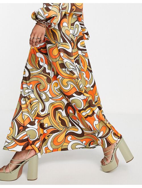 Flounce London satin maxi skirt in tonal swirl print - part of a set