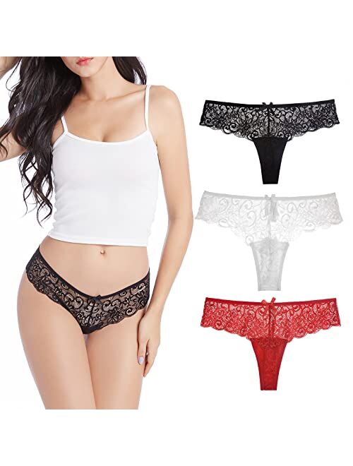 Alfiano Sexy Thongs for Womens Pack G-String Bikini Panties Lace Underwear Low Waist Underpants Lingerie S-XL