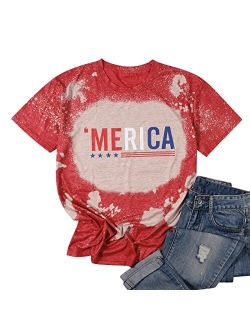 Jinting Merica Shirt for Women American Flag Tee Shirts Short Sleeve 4th of July Patriotic Shirts Tops