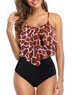 Adisputent Womens Tankini Swimsuits Ruffled Tank Top Tummy Control Floral Modest Swimwear High Waisted Bikini Two Piece Bathing Suits