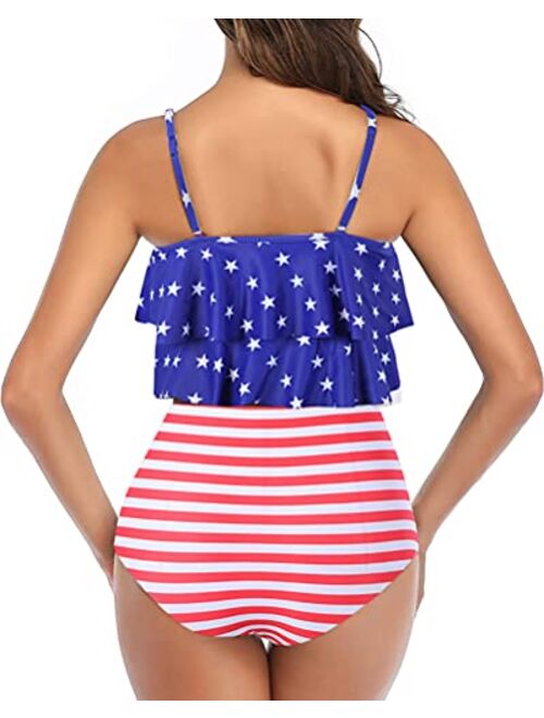 Adisputent Womens Tankini Swimsuits Ruffled Tank Top Tummy Control Floral Modest Swimwear High Waisted Bikini Two Piece Bathing Suits