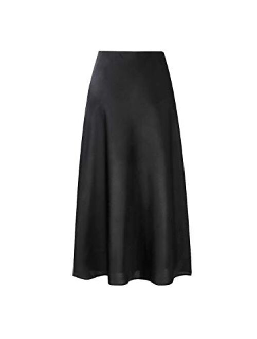 Verreisen Women's Elegant Midi Satin Skirt for Work Women Causal Elastic High Waist