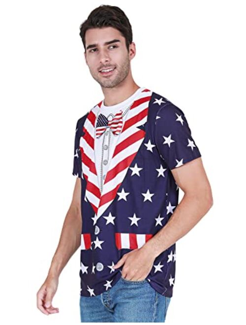 Funny World Mens American Flag Patriotic T-Shirts 4th of July Day Outfits