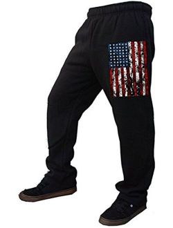 Interstate Apparel Inc USA Flag Men's Fleece Sweatpants Black S-2XL American US