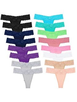 Sunm Boutique Womens Thong Underwear Lace Hollowed Out T Back Low Waist Ice Silk Sexy Cheeky Thong See Through Panties