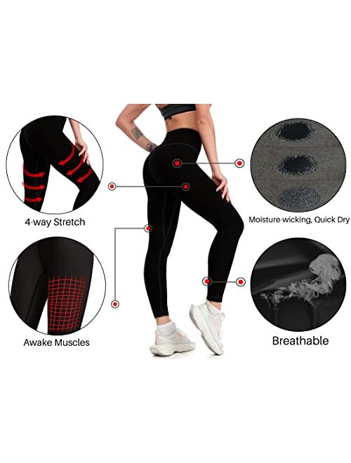 Cerburny Women's Athletic Workout Leggings High Waisted 4-Way Stretch Yoga Pants Running Exercise Pants