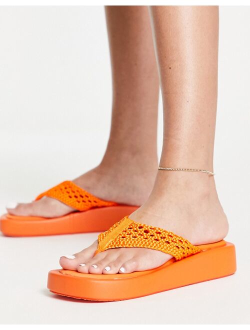 ASOS DESIGN Fonda chunky woven toe thong sandals in orange