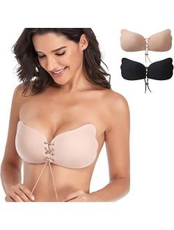 IYY 2 Pack Push Up Sticky Bra for Women, Reusable Invisible Bra Backless Strapless Bra Adhesive Bra
