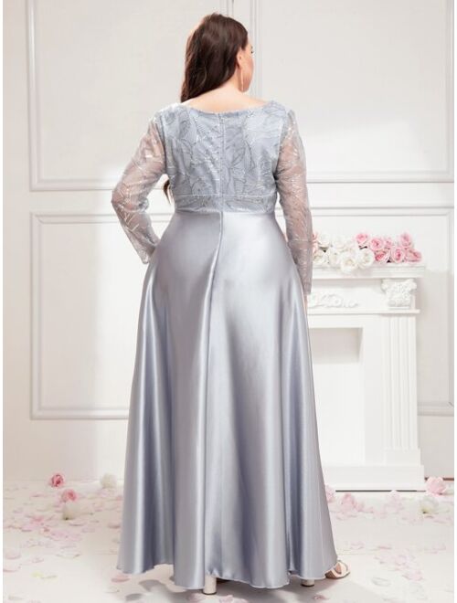 Shein Plus Sequin Detail Zip Back Satin Formal Dress