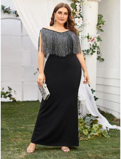 Shein Plus Fringe Maxi Fitted Dress