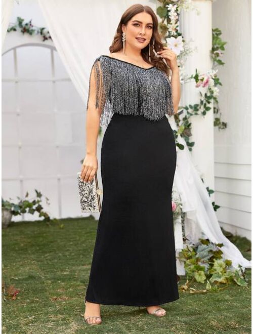 Shein Plus Fringe Maxi Fitted Dress