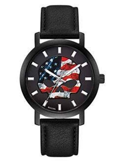 Harley-Davidson Men's American Flag Willie G Skull Watch w/Leather Strap 78A122