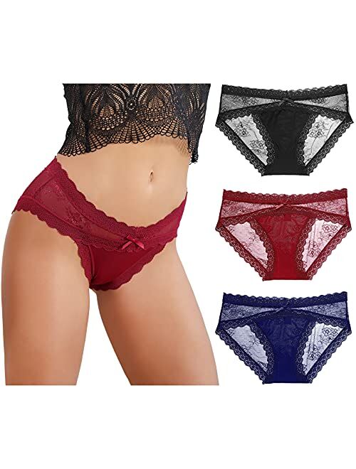 LEVAO Women Lace Underwear Sexy Breathable Hipster Panties Stretch Seamless Bikini Briefs Multipack（S-2XL）