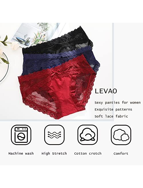 LEVAO Women Lace Underwear Sexy Breathable Hipster Panties Stretch Seamless Bikini Briefs Multipack（S-2XL）