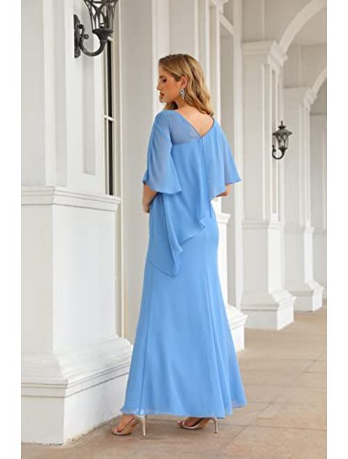 Glamorybride Women's Chiffon Scoop Ankle Length Asymmetrical Mother of The Bride Dress Party