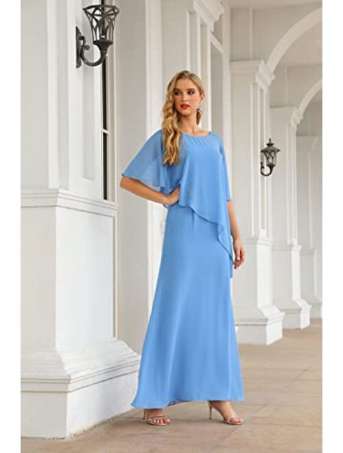 Glamorybride Women's Chiffon Scoop Ankle Length Asymmetrical Mother of The Bride Dress Party