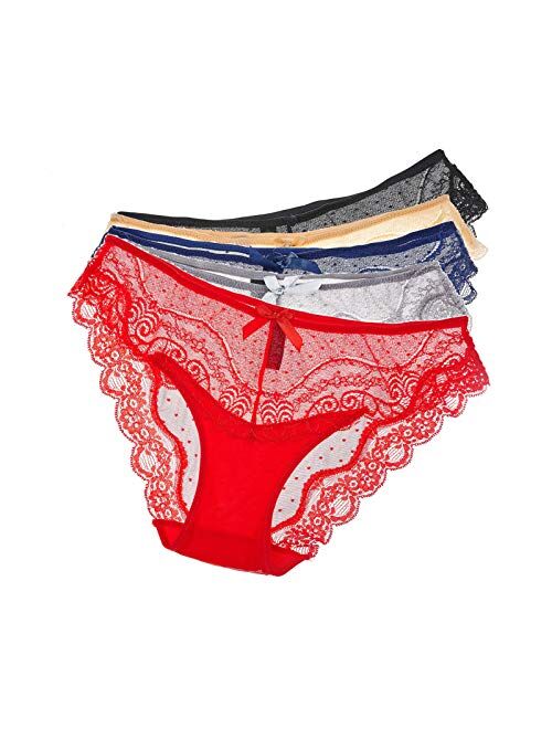 Wetopkim women daily underwear panties pack lace hipster lingerie thong pack of 5(main)