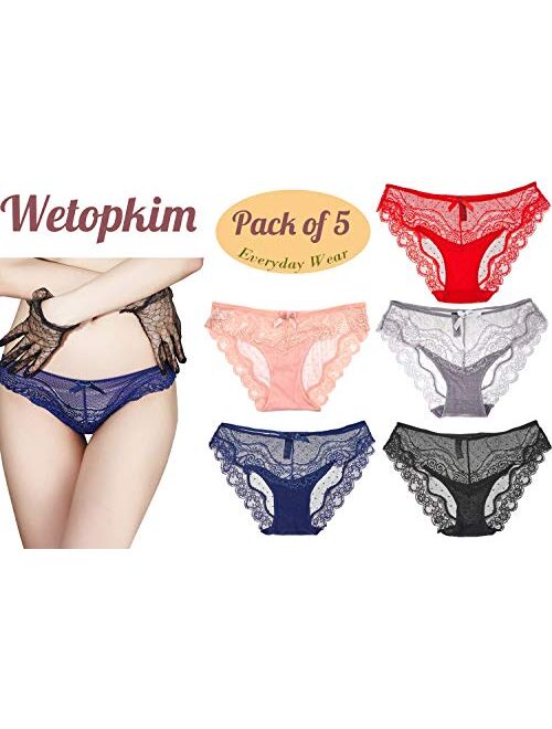 Wetopkim women daily underwear panties pack lace hipster lingerie thong pack of 5(main)