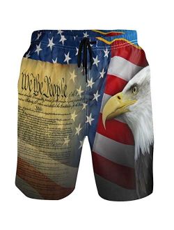 Kaariok Patriotic Eagle American Flag Men's Swim Trunks Quick Dry Shorts with Pockets