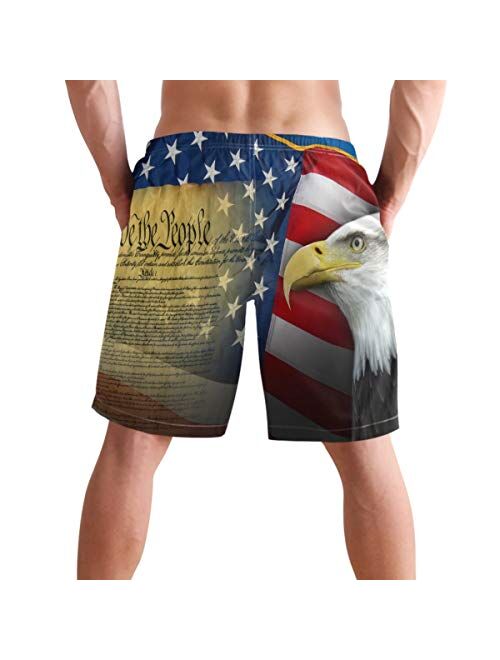 Kaariok Patriotic Eagle American Flag Men's Swim Trunks Quick Dry Shorts with Pockets