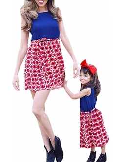 Franterd 4th of July Family Matching Dress Mommy＆Me Women Girls Sleeveless Independence Day Splice Dresses
