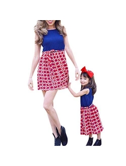 Franterd 4th of July Family Matching Dress Mommy＆Me Women Girls Sleeveless Independence Day Splice Dresses