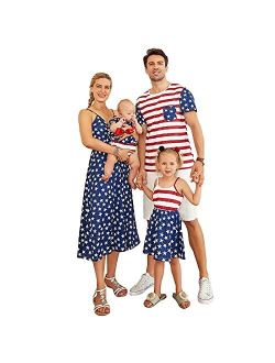Calla Dream Matching Family Outfits, Mommy and Me Independence Day Printed Dresses Summer Shirt Short Sleeve Matching Outfits