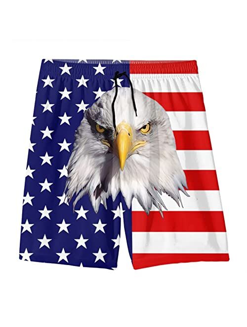 SDFGE Mens American Flag Eagle Swim Trunks Patriotic Quick Dry Summer Beach Shorts with Mesh Lining and Pockets
