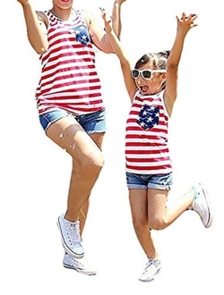 UNIQUEONE 4th of July Mommy and Me American Flag Star Striped Tank Tops Sleeveless Tank Blouse