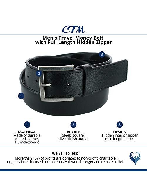 CTM® Men's Travel Money Belt with Full Length Hidden Zipper