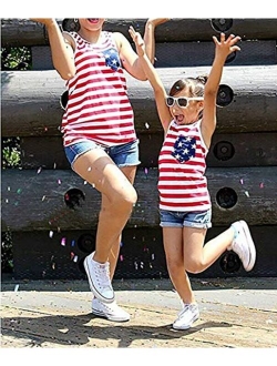 Noubeau 4th of July Mommy and Me American Flag Striped Stars Tank Tops Cami Vest Sleeveless Shirts