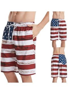 DAOJOSL Men's Elastic Waist Quick Dry Patriotic Swim Trunks - USA Flag Swim Suit Independece Day Beach Board Shorts