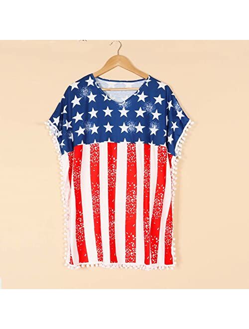 OLOPE Mommy and Me 4th of July American Flag Print T-Shirt Family Matching Flag Print Cute Tops for Women Parent-Child Matc