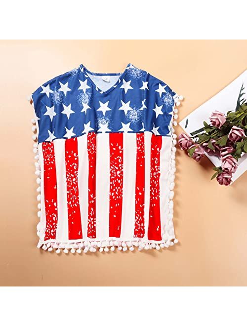 OLOPE Mommy and Me 4th of July American Flag Print T-Shirt Family Matching Flag Print Cute Tops for Women Parent-Child Matc