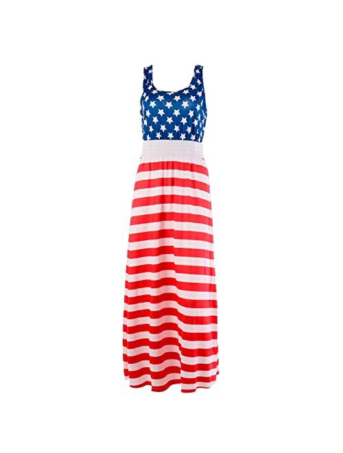 Ttbuy Mommy and Me 4th of July American Flag Striped Dot Stitching Maxi Dresses Summer Family Matching Sleeveless Sundress