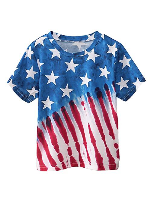 Fedpop Boys 4th of July T-Shirts Toddler Independent Day Tees Kids American Flag Shirt Short Sleeve Patriotic Top Age 1-12 Years