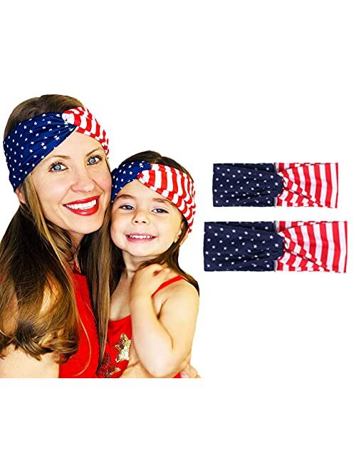 Shimmer Anna Shine Mommy and Me Red White and Blue Kids Matching USA Patriotic American Flag Headbands for Women and Girls (American Flag Red White and Blue)