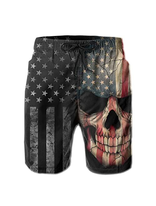 Buy AUISS American Flag Skull Men's Swim Trunks Black USA Flag Board ...