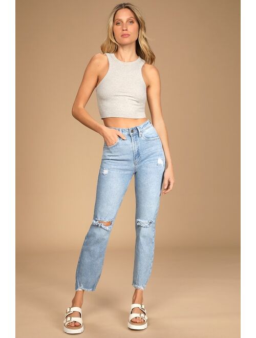 Just Black New Favorite Light Wash Distressed High-Rise Straight Jeans