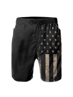 UOER Dark Black American Flag Mens Beach Shorts Swimming Trunks Quick Drying Board Shorts with Mesh Lining