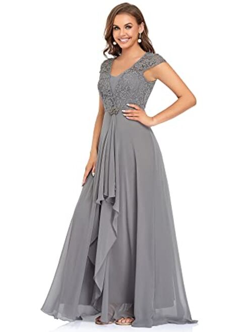 Ever-Pretty Women's Long A-line Lace Cap Sleeve Chiffon Formal Evening Gowns 7986