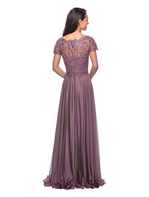 Mozhete Women's V-Neck Lace Long Mother of The Bride Dress with Pockets Formal Evening Gown