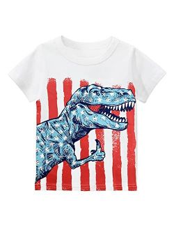 DDSOL Little Boys Dinosaur T-Shirt Kids 4th of July American Flag Tees Toddler Short Sleeve Shirts