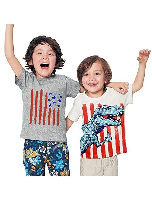 DDSOL Little Boys Dinosaur T-Shirt Kids 4th of July American Flag Tees Toddler Short Sleeve Shirts