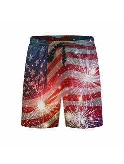 InterestPrint July 4th America Fireworks Boardshort Swim Trunks for Men Beach Quick Dry Swimming Shorts