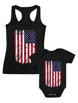 Tstars 4th of July Vintage USA Flag Patriotic Shirts Mother & Child Matching Set Outfit