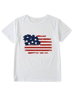 Mujoqe 4th of July T-Shirt Boys Girls American Flag Shirt Kids Patriotic Short Sleeve Tee Tops