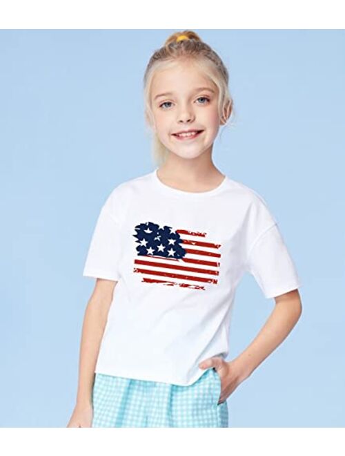 Mujoqe 4th of July T-Shirt Boys Girls American Flag Shirt Kids Patriotic Short Sleeve Tee Tops