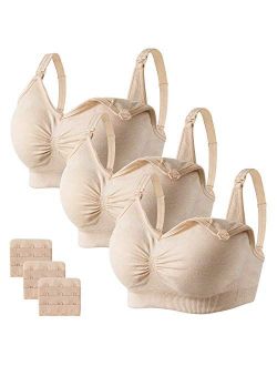 Angelhood Womens Seamless Sleep Nursing Bra,Breastfeeding Maternity Bra with Remove Bra Pads Extenders Pack of 3